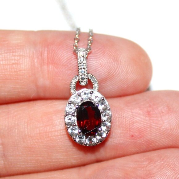 Sterling Silver Garnet & Cubic Zirconia Necklace - Picture 7 of 7